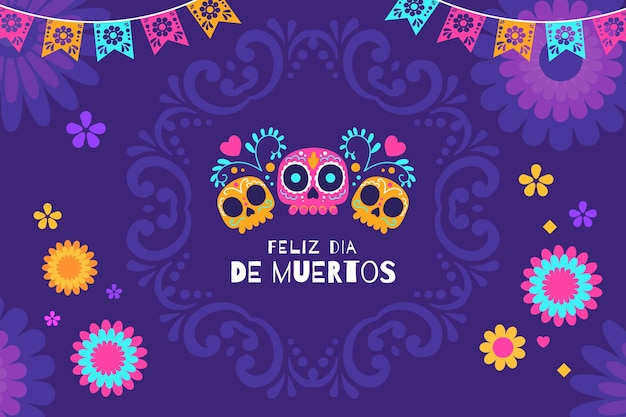 Hand drawn flat dia de muertos background