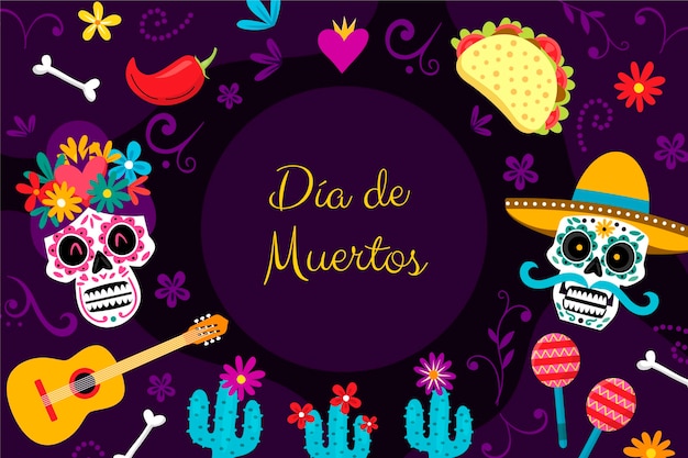 Hand drawn flat dia de muertos background