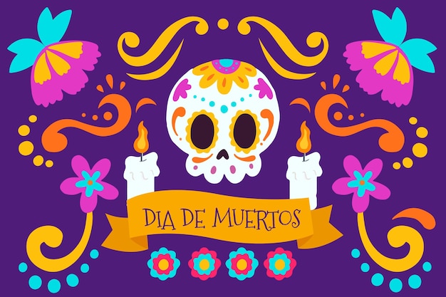 Hand drawn flat dia de muertos background