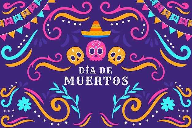 hand drawn flat dia de muertos illustration background