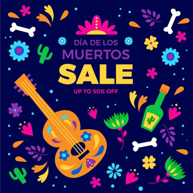 Hand drawn flat dia de muertos sale illustration