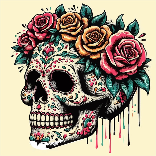 Hand drawn flat dia de muertos skulls collection Decorated mexican skulls Generative AI