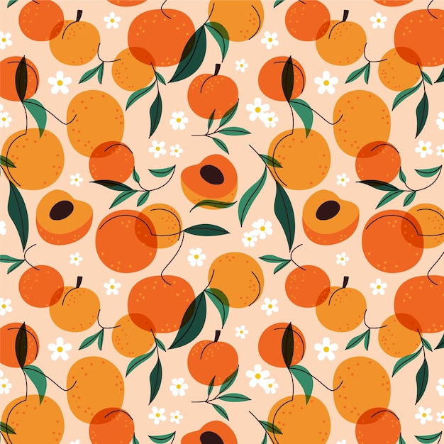 Hand drawn flat fruit and floral pattern