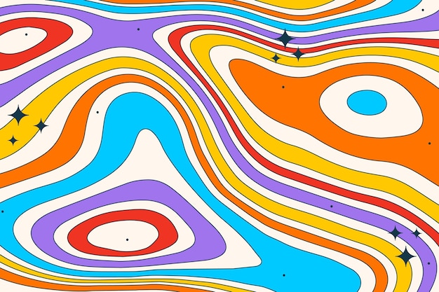 Hand drawn flat groovy psychedelic background