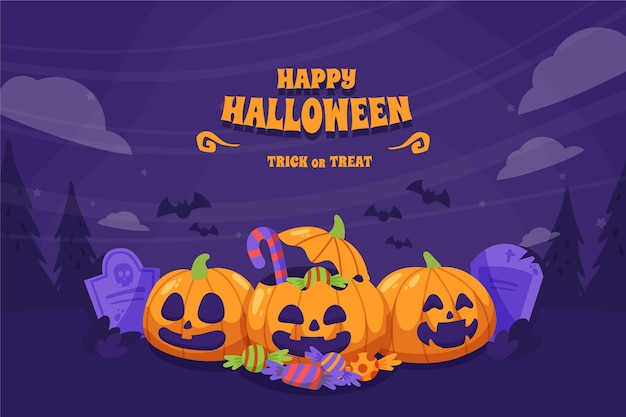 Hand drawn flat halloween background