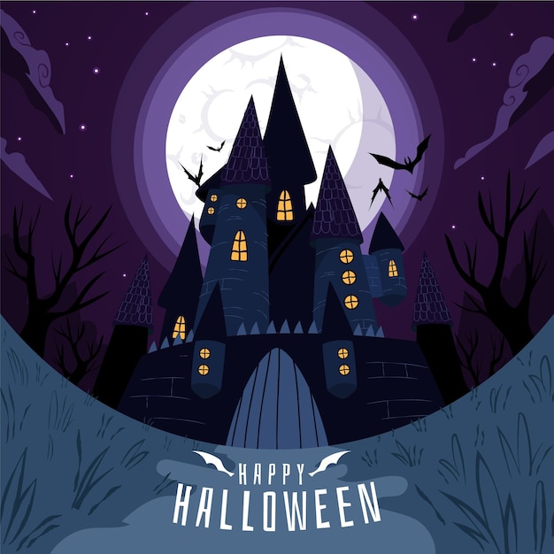 Hand drawn flat halloween background