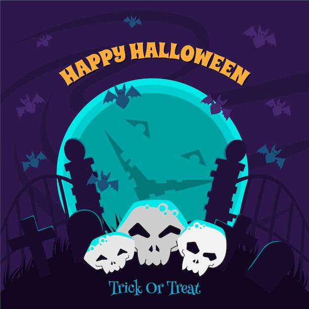 Hand drawn flat halloween background