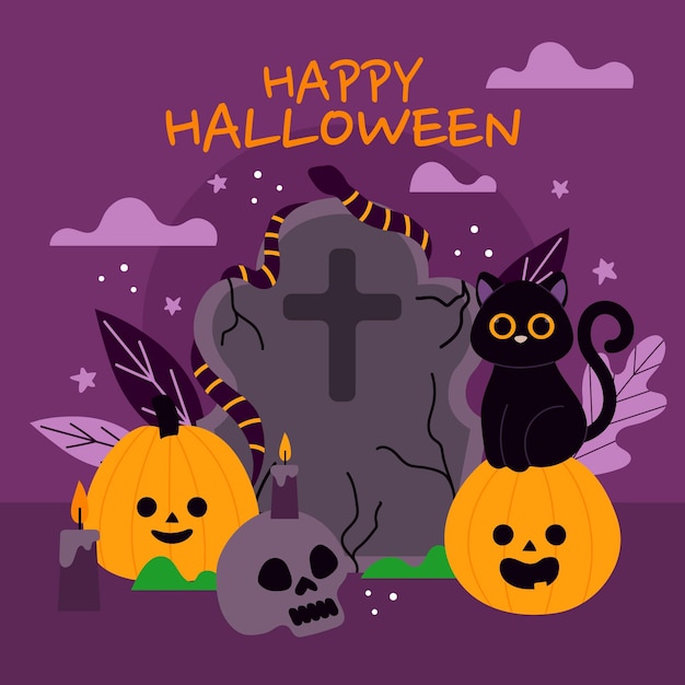 Hand drawn flat halloween background