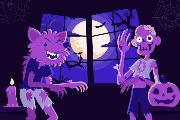 Hand drawn flat halloween background