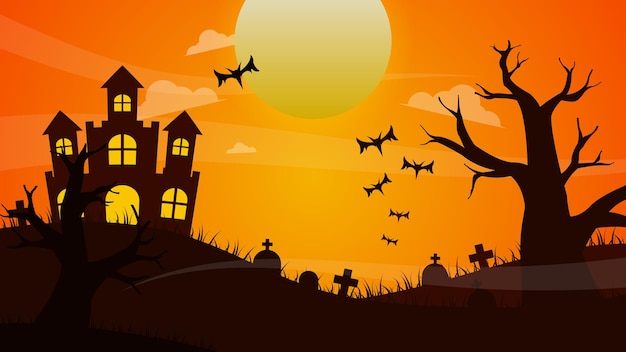 Hand drawn flat halloween background