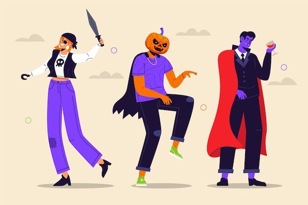 Vector hand drawn flat halloween costumes collection