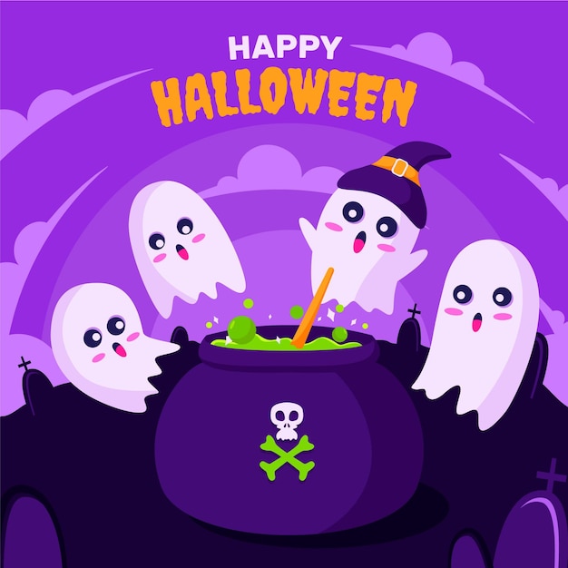 Hand drawn flat halloween ghost illustration