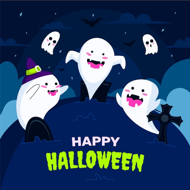 Hand drawn flat halloween ghost illustration