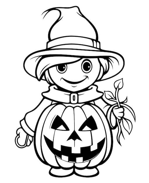 hand drawn flat Halloween girls pumpkin illustration