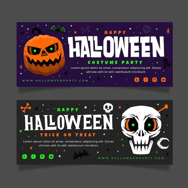 Hand drawn flat halloween horizontal banners set