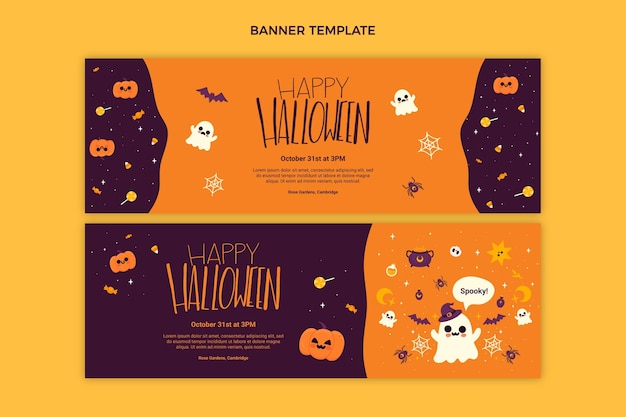 Hand drawn flat halloween horizontal banners set