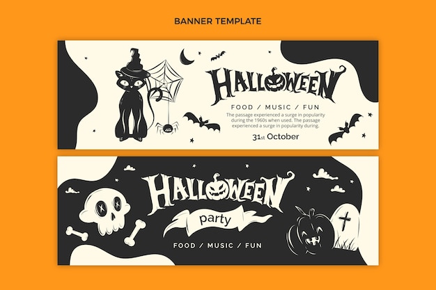 Hand drawn flat halloween horizontal banners set