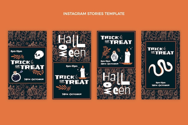 Hand drawn flat halloween instagram stories collection