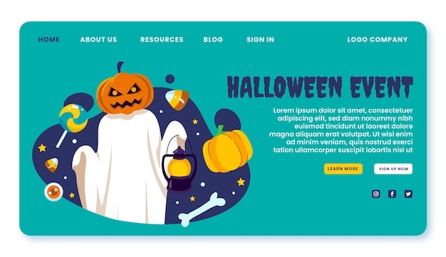 Hand drawn flat halloween landing page template