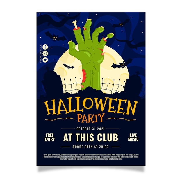 Hand drawn flat halloween party vertical poster template