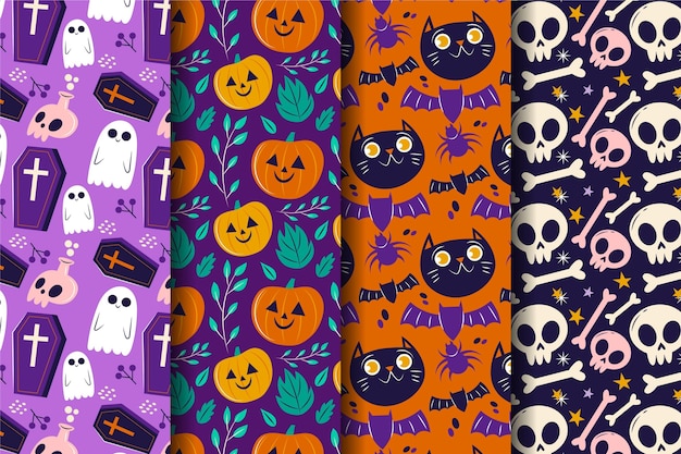 Hand drawn flat halloween pattern design