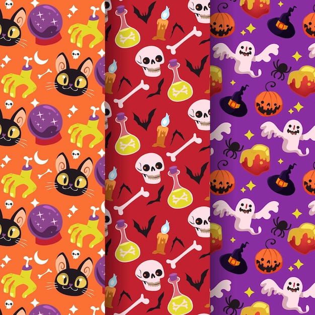 Hand drawn flat halloween pattern design