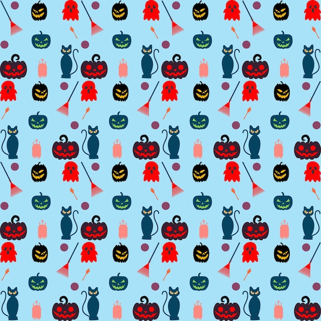 Hand drawn flat halloween patterns collection