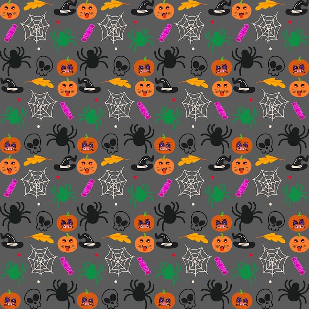 Hand drawn flat halloween patterns collection