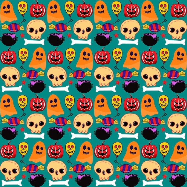 Hand drawn flat halloween patterns collection