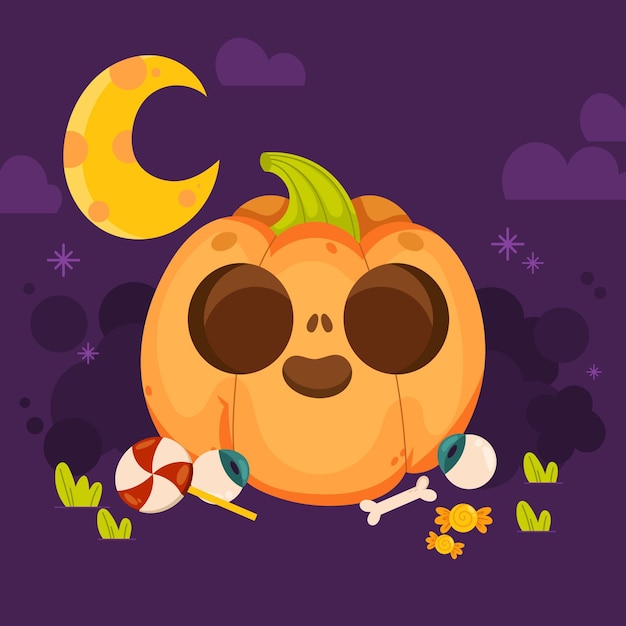 Hand drawn flat halloween pumpkin illustration