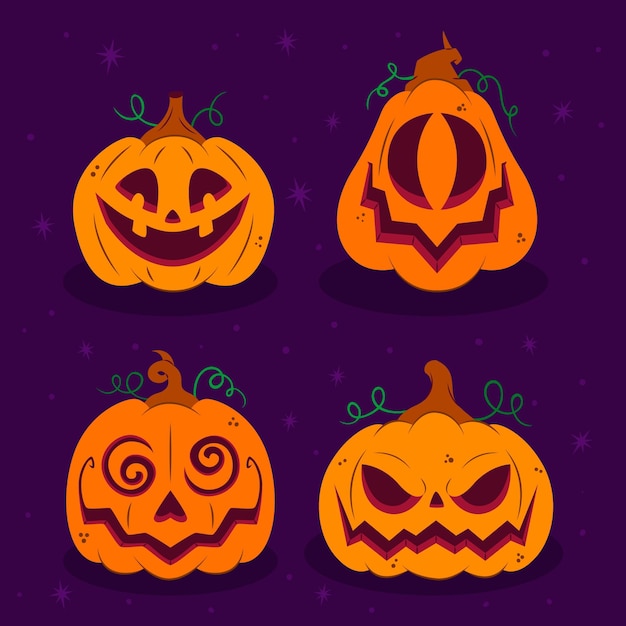 Hand drawn flat halloween pumpkins collection