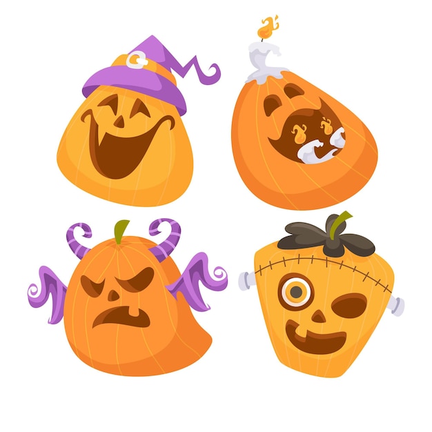 Hand drawn flat halloween pumpkins collection