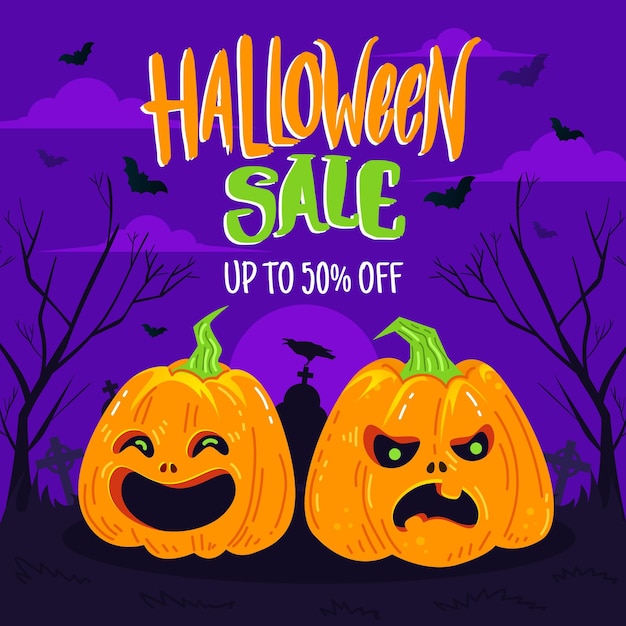 Hand drawn flat halloween sale illustration