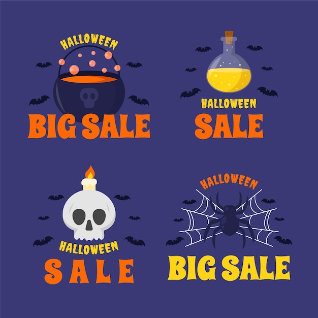 Hand drawn flat halloween sale labels collection