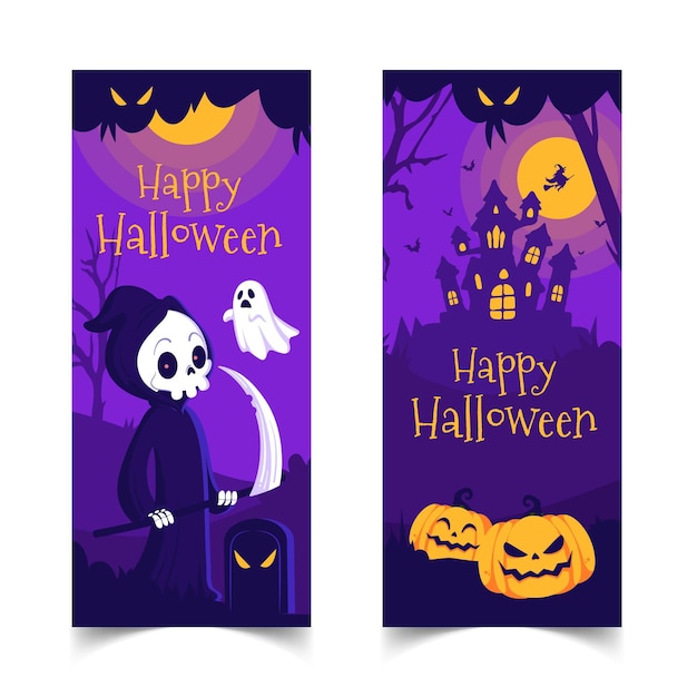 Hand drawn flat halloween vertical banners set