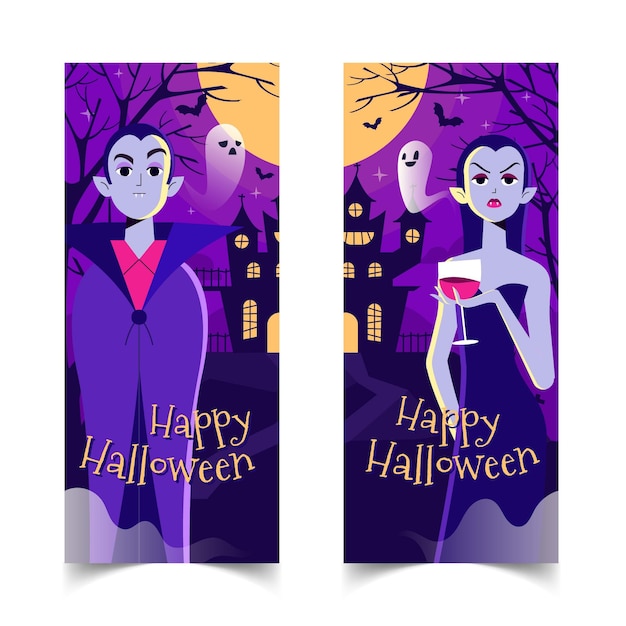 Hand drawn flat halloween vertical banners set