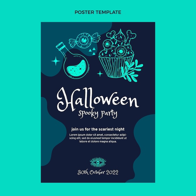 Hand drawn flat halloween vertical poster template