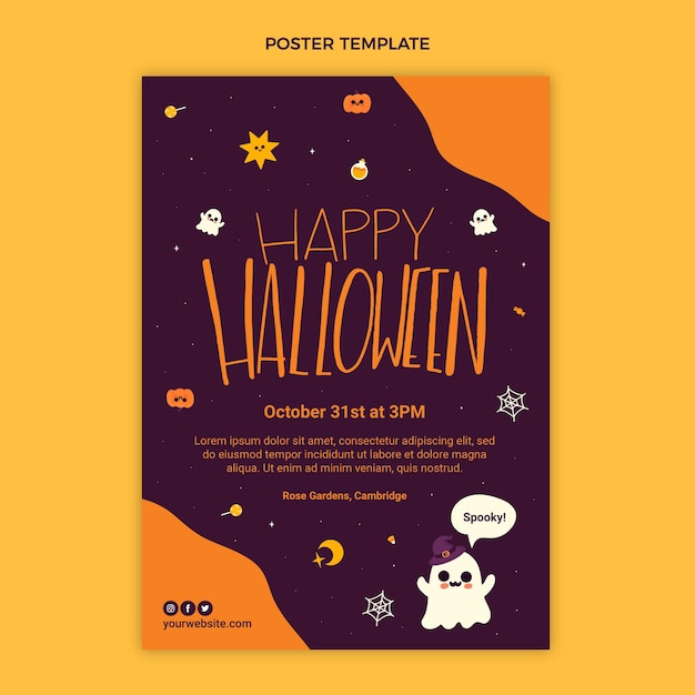 Hand drawn flat halloween vertical poster template