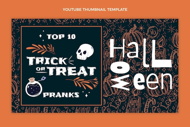 Vector hand drawn flat halloween youtube thumbnail