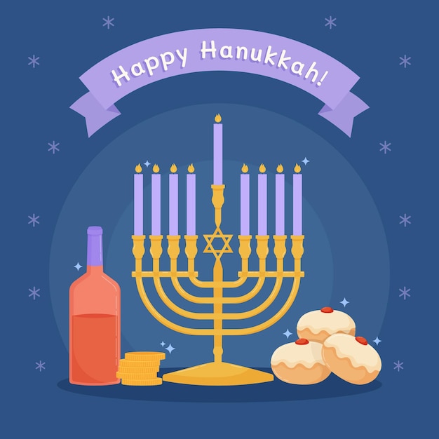 Hand drawn flat hanukkah illustration