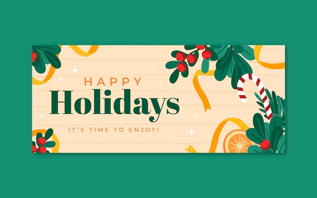 Hand drawn flat happy holidays horizontal banner