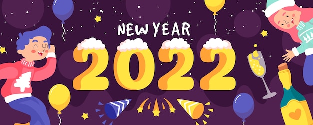 Hand drawn flat happy new year 2022 banner