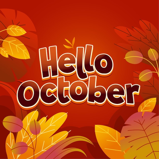 Hand drawn flat hello October background