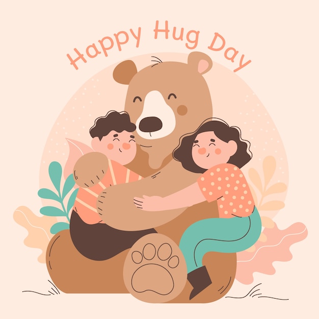 Hand drawn flat hug day illustration