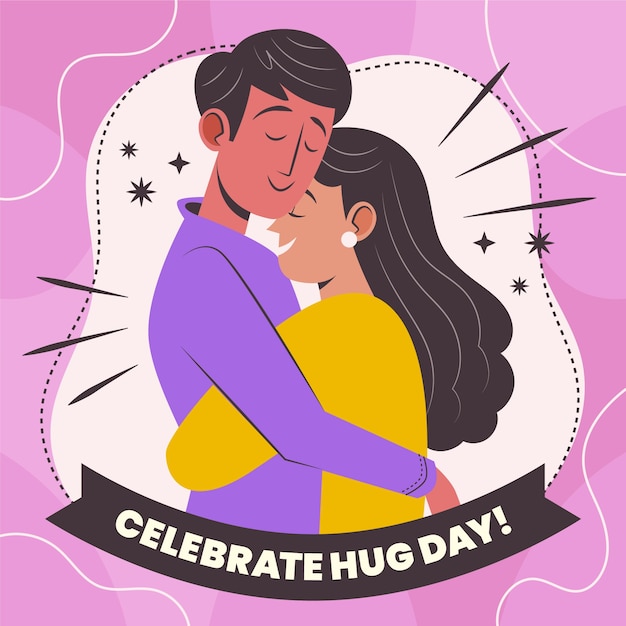 Hand drawn flat hug day illustration