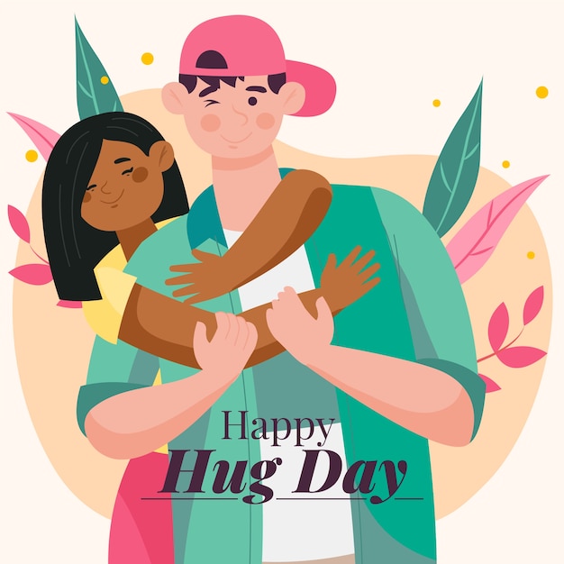 Hand drawn flat hug day illustration