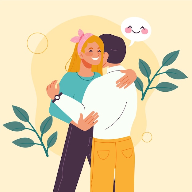 Hand drawn flat hug day illustration