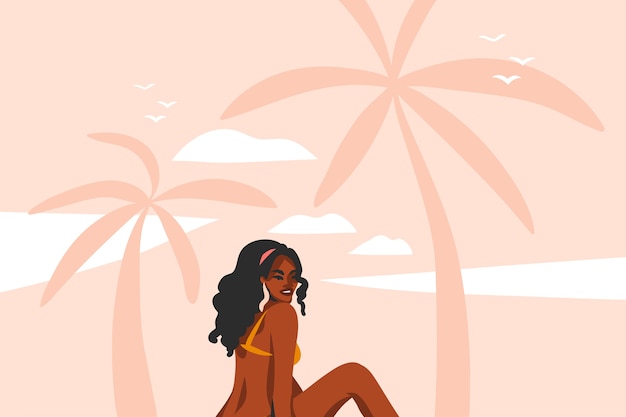 Hand drawn flat illustration with young black woman