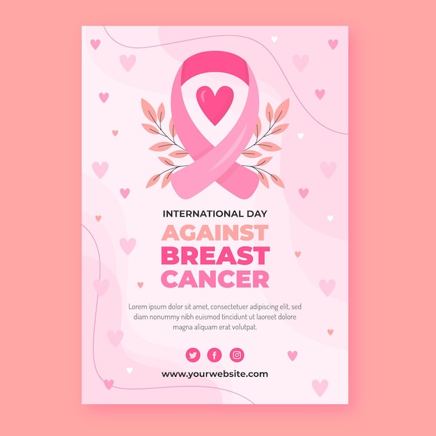 Hand drawn flat international day against breast cancer vertical poster template