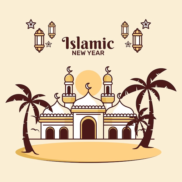 Hand drawn flat islamic new year illustration